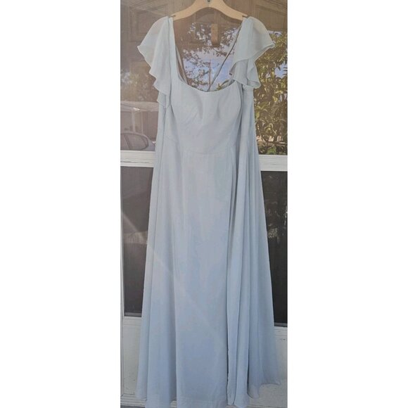 Azazie Bondi A Line Chiffon Ruffle Dress Sky Blue Plus Size 22 - Picture 4 of 7